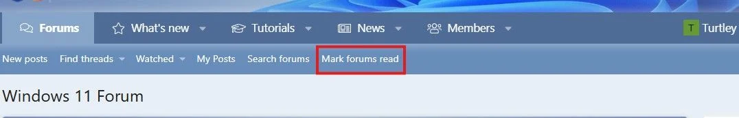 Mark all forums read screen shot.